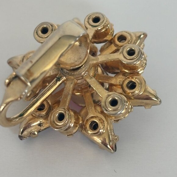 Hattie Carnegie Clip-On Earrings Pink Smoky Grey Rhinestones Jewelry Vintage - Picture 8 of 10